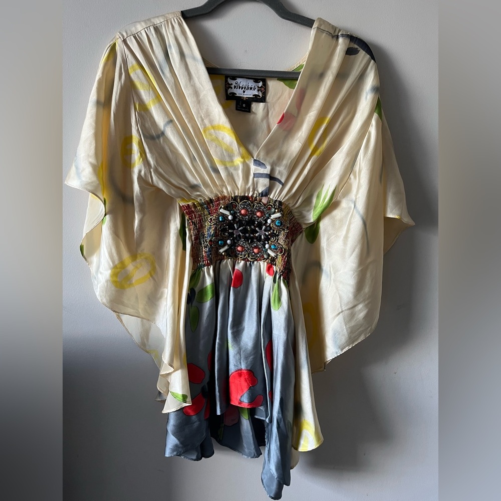 Meghan Los Angeles 100% Silk Beaded Top